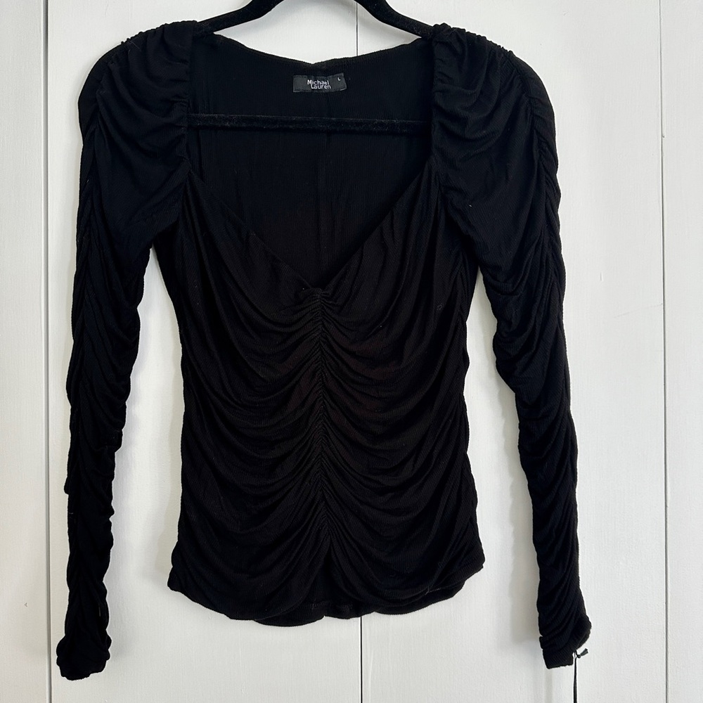 Michael Lauren Elegant Black Ruched Top